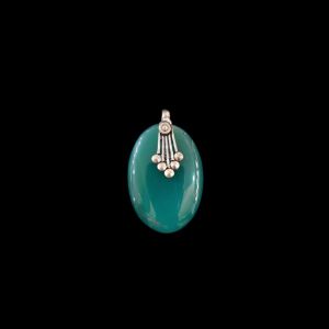 Gemstone Pendant, Silver Finish,  Half White With Printed