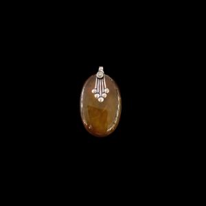 Gemstone Pendant, Silver Finish,  Half White With Printed