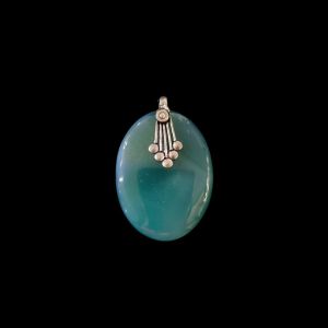 Gemstone Pendant, Silver Finish,  Half White With Printed