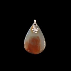 Gemstone Pendant, Silver Finish,  Half White With Printed