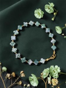 Navrabeads Lucky Charm Four Petal Clover Gemstone Bracelet – 7 Inch | Elegant Adjustable Gemstone Bracelet for Women, Daily & Fashion Wear
