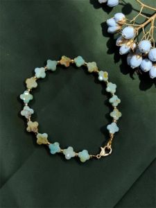 Navrabeads Lucky Charm Four Petal Clover Gemstone Bracelet – 7 Inch | Elegant Adjustable Gemstone Bracelet for Women, Daily & Fashion Wear