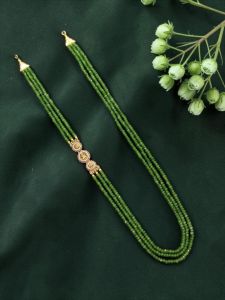 Navrabeads Crystal Stone Beads 3 Layer Necklace with Lakshmi Side Pendant – Approx. 18 Inch Length | Fashion Jewellery Necklace