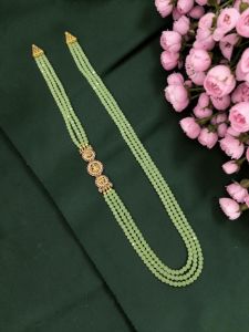 Navrabeads Crystal Stone Beads 3 Layer Necklace with Lakshmi Side Pendant – Approx. 18 Inch Length | Fashion Jewellery Necklace