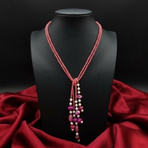 Navrabeads Boho Knot Stone Necklace – Adjustable 2 Line Long Beaded Statement Necklace | Multi Gem Beads Fashion Jewellery