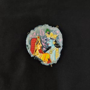 Navrabeads Onyx Stone Radha Krishna Pendant with Gold Foil Borders – Approx. 1 Piece for Jewellery Making