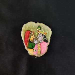 Navrabeads Onyx Stone Radha Krishna Pendant with Gold Foil Borders – Approx. 1 Piece for Jewellery Making