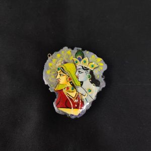 Navrabeads Onyx Stone Radha Krishna Pendant with Gold Foil Borders – Approx. 1 Piece for Jewellery Making