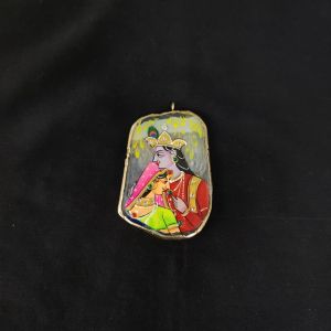 Navrabeads Onyx Stone Radha Krishna Pendant with Gold Foil Borders – Approx. 1 Piece for Jewellery Making