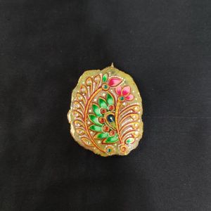 Navrabeads Onyx Stone Tanjore Pendant with Gold Foil Borders – Approx. 1 Piece for Jewellery Making