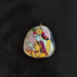 Navrabeads Onyx Stone Radha Krishna Pendant with Gold Foil Borders – Approx. 1 Piece for Jewellery Making