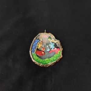 Navrabeads Onyx Stone Radha Krishna Pendant with Gold Foil Borders – Approx. 1 Piece for Jewellery Making