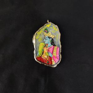 Navrabeads Onyx Stone Radha Krishna Pendant with Gold Foil Borders – Approx. 1 Piece for Jewellery Making