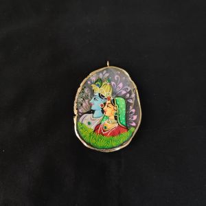 Navrabeads Onyx Stone Radha Krishna Pendant with Gold Foil Borders – Approx. 1 Piece for Jewellery Making