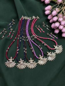 Navrabeads Japanese Pendant Necklace with Blue Agate Beads 20 Inch