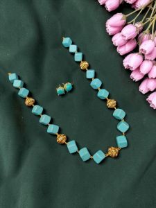 Navrabeads Crystal Stone Beads 3 Layer Necklace with Lakshmi Side Pendant – Approx. 18 Inch Length | Fashion Jewellery Necklace