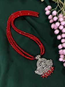 Elegant 2 Layer Crystal Necklace with Metal Pendant for Women | Stylish Layered Party Wear Fashion Jewellery Necklace