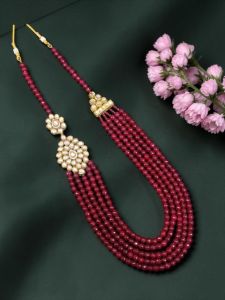 Elegant 3 Layer Peach Agate Necklace 20 Inches for Women | Designer Multi Layer Party Wear Statement Jewellery