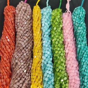 Navrabeads Monolisa Imitation Cats Eye Flat Oval Beads 9x6 mm – Pack of 14 Strings (7 Colors, 2 Each) | Approx. 23-28 Beads per String for Jewellery Making
