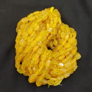 Navrabeads Monolisa Imitation Cats Eye Flat Oval Beads 9x6 mm Yellow – 12 Inch String | Approx. 23-28 Beads for Jewellery Making