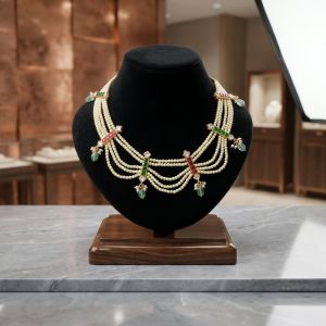 Elegant 3 Layer Peach Agate Necklace 20 Inches for Women | Designer Multi Layer Party Wear Statement Jewellery