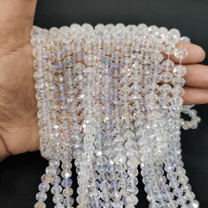 Navrabeads White Glass Crystal Rondelle Beads 8mm – Pack of 100 Strings | Approx. 65–70 Beads Per 16 Inch Line for Jewellery Making
