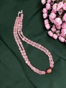 Elegant 3 Layer Peach Agate Necklace 20 Inches for Women | Designer Multi Layer Party Wear Statement Jewellery