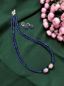 NavraBeads 18 Inch Blue Agate Necklace with Japanese Beads for Women | Smooth Finish Pastel Statement Party Wear Jewellery