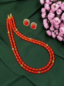 2-layer-taiwan-coral-necklace-antique-gold-cz-stud-set