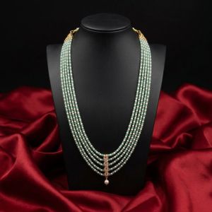 Elegant Zircon Bead 5 Layer Necklace with Mixed Pearls for Women | Designer Party Wear Ethnic Statement Jewellery
