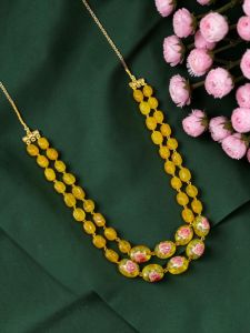 Elegant Green Crystal Necklace with Pearl Mugappu for Women | Traditional Party Wear Ethnic Fashion Jewellery