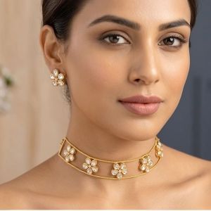 Luxury Moissanite Diamond Choker Necklace for Women | Elegant Bridal Wedding Party Wear Statement Jewellery