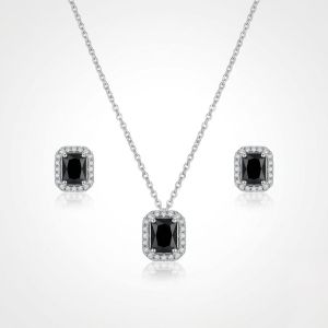 Navrabeads Black CZ Stone Necklace with Tarnish-Free Silver Polish Chain for Women & Girls | Trendy Minimal Fashion Jewellery for Daily Wear & Gifting