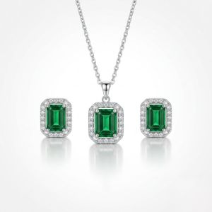 Navrabeads Dark Green CZ Stone Necklace with Tarnish-Free Silver Polish Chain for Women & Girls | Trendy Minimal Fashion Jewellery for Daily Wear & Gifting