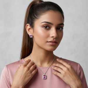 Navrabeads Pink CZ Stone Necklace with Tarnish-Free Silver Polish Chain for Women & Girls | Trendy Minimal Fashion Jewellery for Daily Wear & Gifting