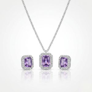 Navrabeads Purple CZ Stone Necklace with Tarnish-Free Silver Polish Chain for Women & Girls | Trendy Minimal Fashion Jewellery for Daily Wear & Gifting