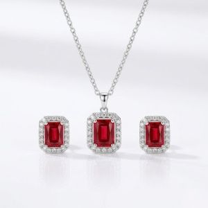Navrabeads Red CZ Stone Necklace with Tarnish-Free Silver Polish Chain for Women & Girls | Trendy Minimal Fashion Jewellery for Daily Wear & Gifting