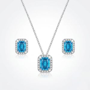 Navrabeads Sky Blue CZ Stone Necklace with Tarnish-Free Silver Polish Chain for Women & Girls | Trendy Minimal Fashion Jewellery for Daily Wear & Gifting