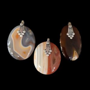 Natural Lace Agate Pendant Assorted Pack of 3, Semi Precious Gemstone Pendants, Handmade Statement Jewellery Set for Women, Daily Wear & Gifting