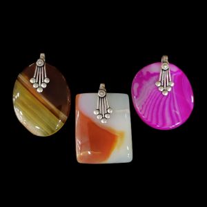 Natural Lace Agate Pendant Assorted Pack of 3, Semi Precious Gemstone Pendants, Handmade Statement Jewellery Set for Women, Daily Wear & Gifting
