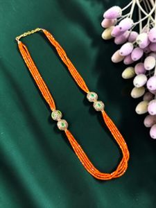 Orange CZ Beads Necklace with Victorian Beads, 20 Inch Handmade Statement Jewellery, Elegant Party Wear, Festive & Wedding Necklace for Women