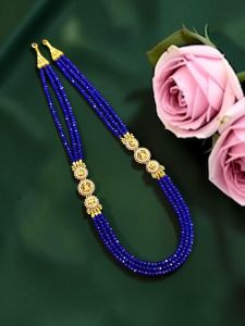 Crystal Beads 3 Layer Necklace with Lakshmi Side Pendant, 22 Inch Traditional Ethnic Jewellery, Elegant Festive, Wedding & Party Wear Necklace for Women