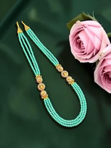 Crystal Beads 3 Layer Necklace with Lakshmi Side Pendant, 22 Inch Traditional Ethnic Jewellery, Elegant Festive, Wedding & Party Wear Necklace for Women