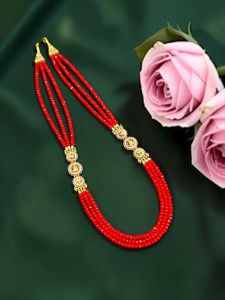 Crystal Beads 3 Layer Necklace with Lakshmi Side Pendant, 22 Inch Traditional Ethnic Jewellery, Elegant Festive, Wedding & Party Wear Necklace for Women