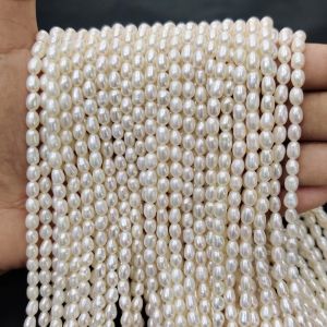 Navrabeads 15 inch cream rice freshwater pearls 3×4mm for jewellery making necklaces and earrings
