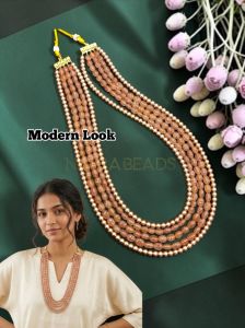 Navrabeads Strawberry Quartz & Swarovski Replica Pearl 5 Layer Necklace for Women | Traditional & Western Fashion Jewellery with Rope Finish