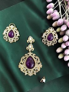 High Quality Victorian Pendant Set with Stud Earrings, Antique Finish Designer Jewellery, Elegant Wedding, Party & Festive Wear Jewellery for Women