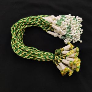 1 Piece Handmade Green and Yellow Dori for 3 Layer & 5 Layer Necklaces with Bead Tassels, Adjustable Jewellery Cord, Necklace Making Accessory