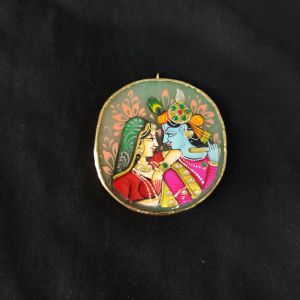Navrabeads Onyx Stone Radha Krishna Pendant with Gold Foil Borders – Approx. 1 Piece for Jewellery Making