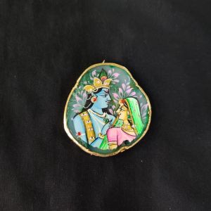 Navrabeads Onyx Stone Radha Krishna Pendant with Gold Foil Borders – Approx. 1 Piece for Jewellery Making